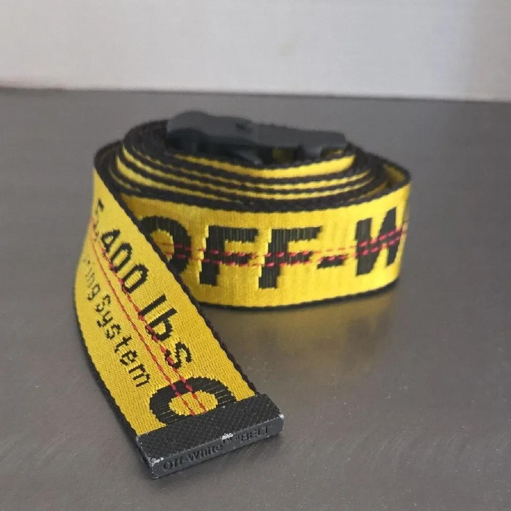 OFF-WHITE Industrial Yellow Black Web Logo Belt Virgil Abloh Metal Buckle